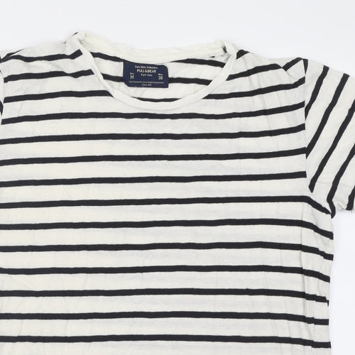 Pull&Bear Womens White Striped Cotton Basic T-Shirt Size M Crew Neck