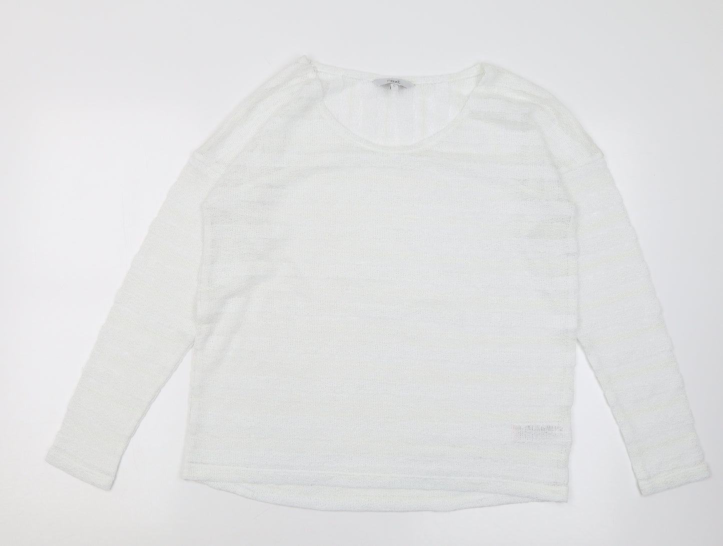 NEXT Womens White Crew Neck Striped Polyester Pullover Jumper Size 12