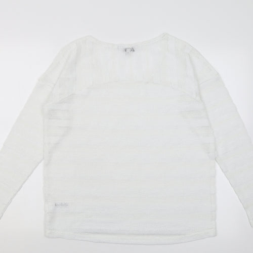 NEXT Womens White Crew Neck Striped Polyester Pullover Jumper Size 12