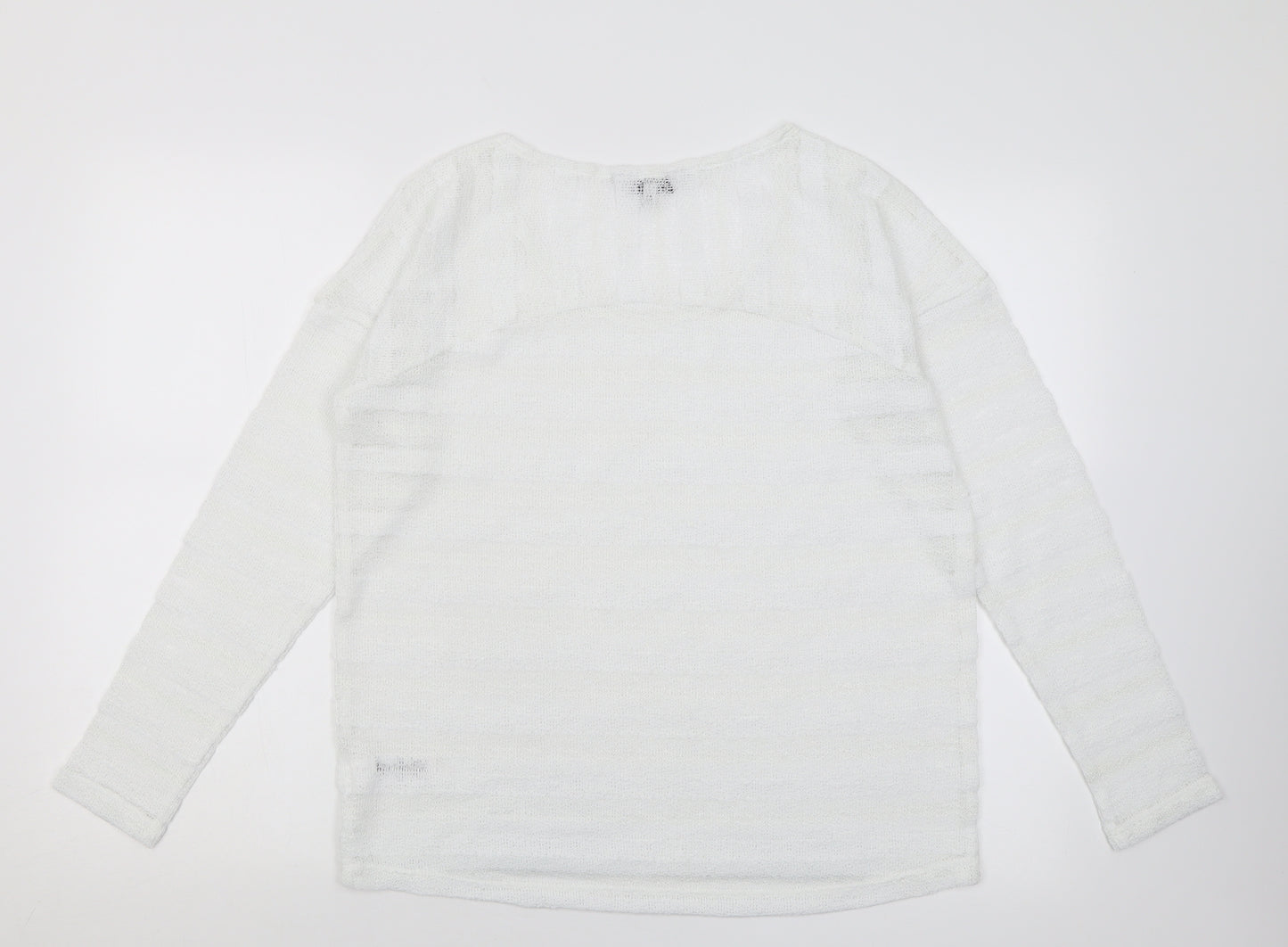 NEXT Womens White Crew Neck Striped Polyester Pullover Jumper Size 12