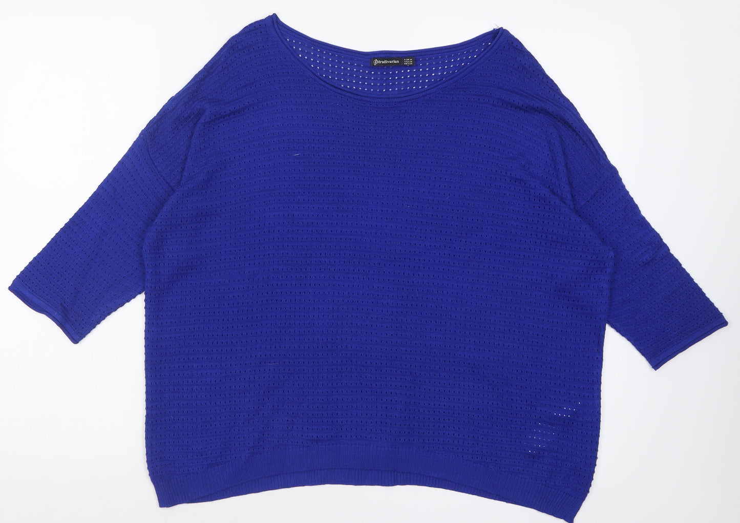 Stradivarius Womens Blue Boat Neck  Acrylic Pullover Jumper Size M