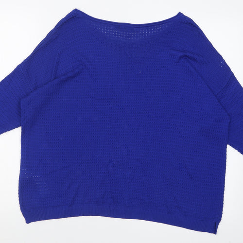 Stradivarius Womens Blue Boat Neck  Acrylic Pullover Jumper Size M