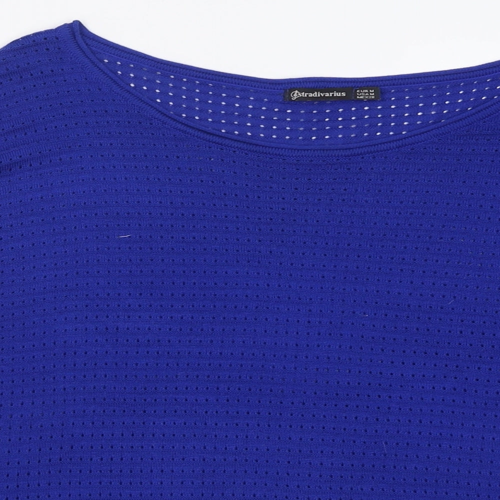 Stradivarius Womens Blue Boat Neck  Acrylic Pullover Jumper Size M