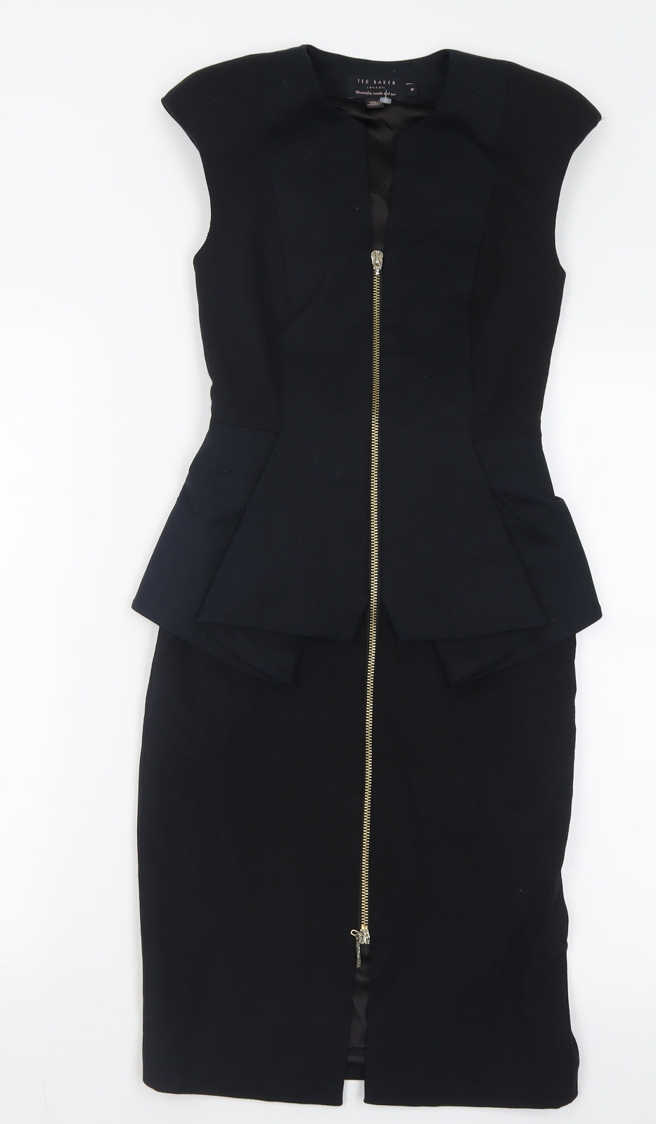 Ted Baker Womens Black  Cotton Bodycon  Size S  Crew Neck Zip