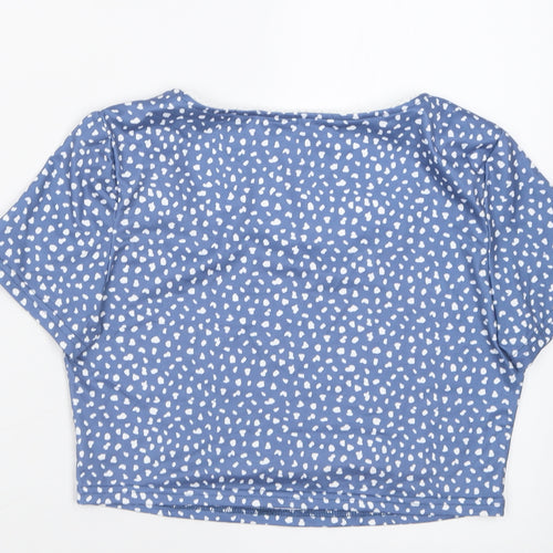 ROMWE Womens Blue Polka Dot Polyacrylate Fibre Cropped T-Shirt Size M Scoop Neck