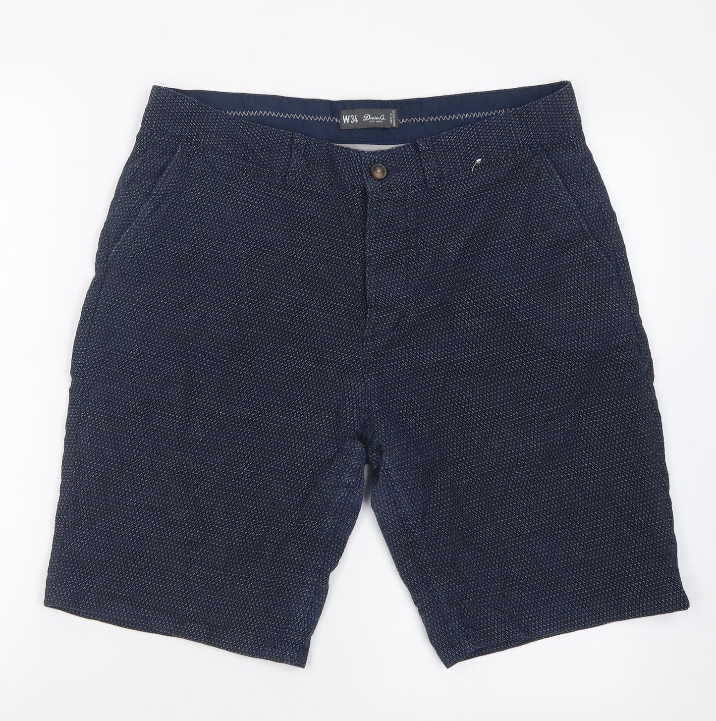 Primark Mens Blue Geometric Cotton Bermuda Shorts Size 34 L10 in Regular Button