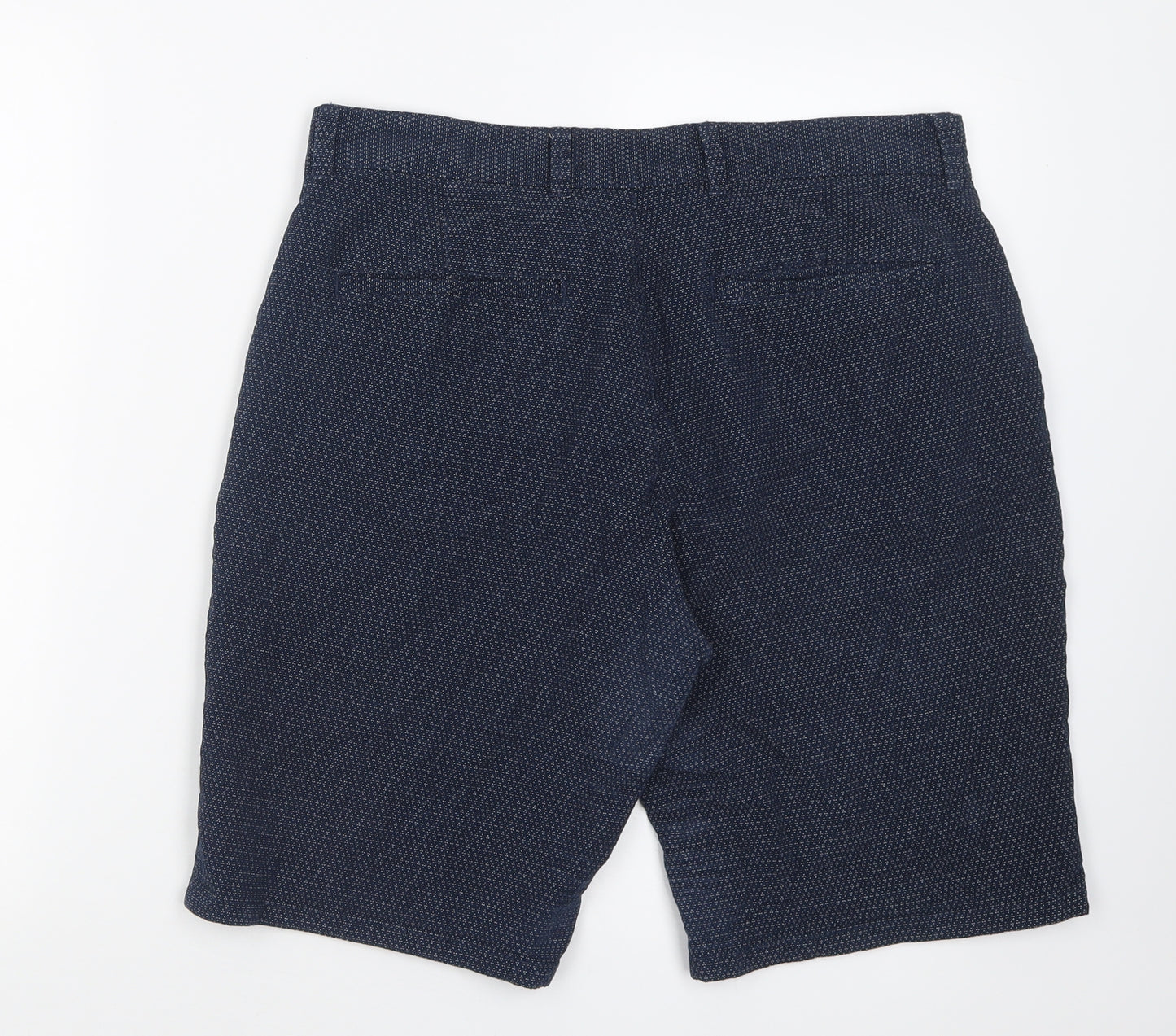Primark Mens Blue Geometric Cotton Bermuda Shorts Size 34 L10 in Regular Button