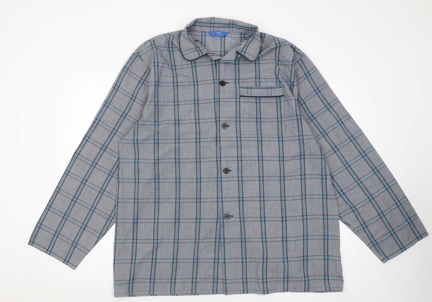 Marks and Spencer Mens Grey Check Polyester  Button-Up Size XL V-Neck Button