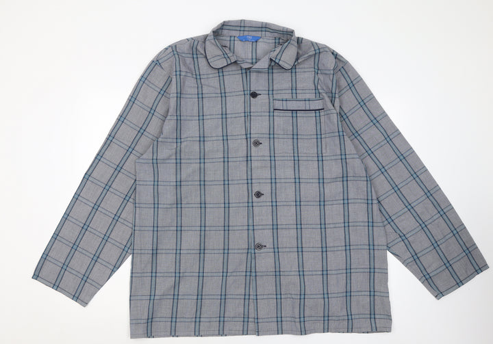 Marks and Spencer Mens Grey Check Polyester  Button-Up Size XL V-Neck Button