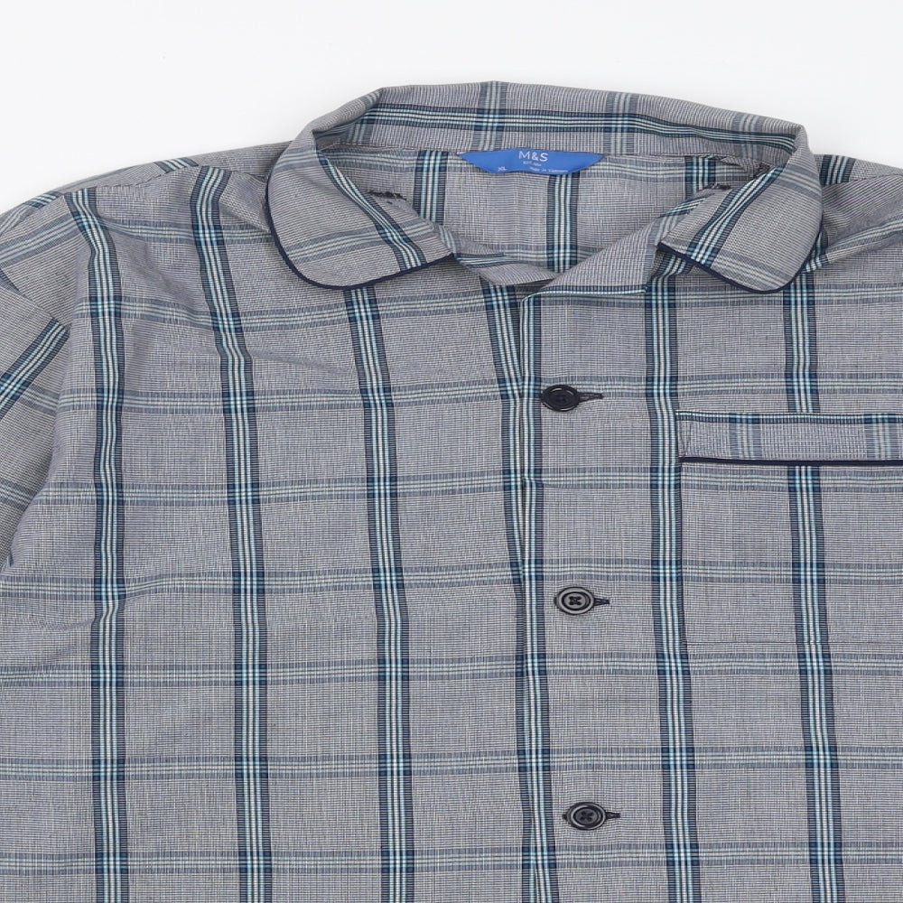 Marks and Spencer Mens Grey Check Polyester  Button-Up Size XL V-Neck Button