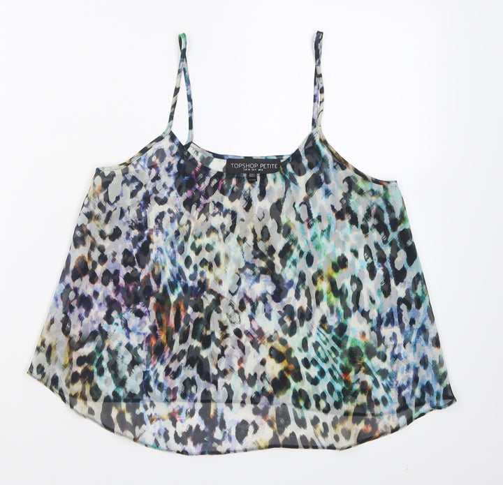 Topshop Womens Multicoloured Animal Print Polyester Basic Tank Size 8 Scoop Neck