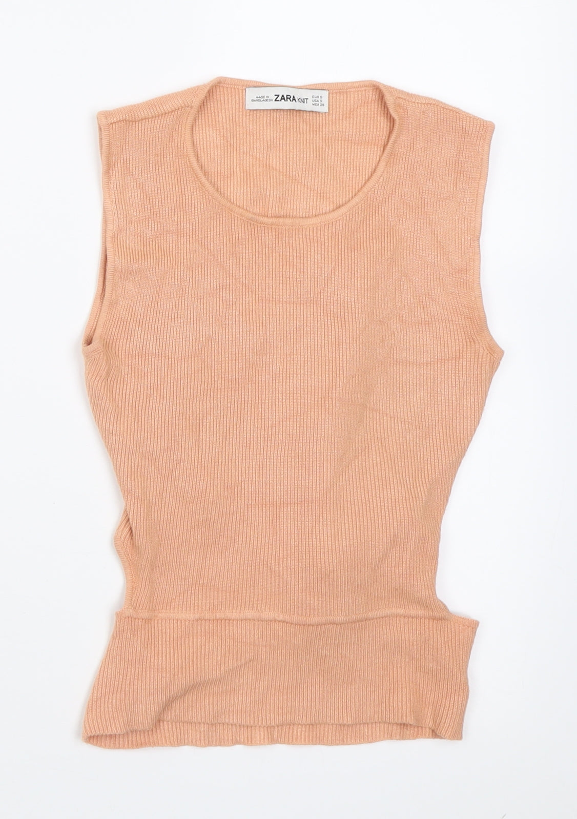 Zara Womens Orange  Viscose Cropped Tank Size S Crew Neck