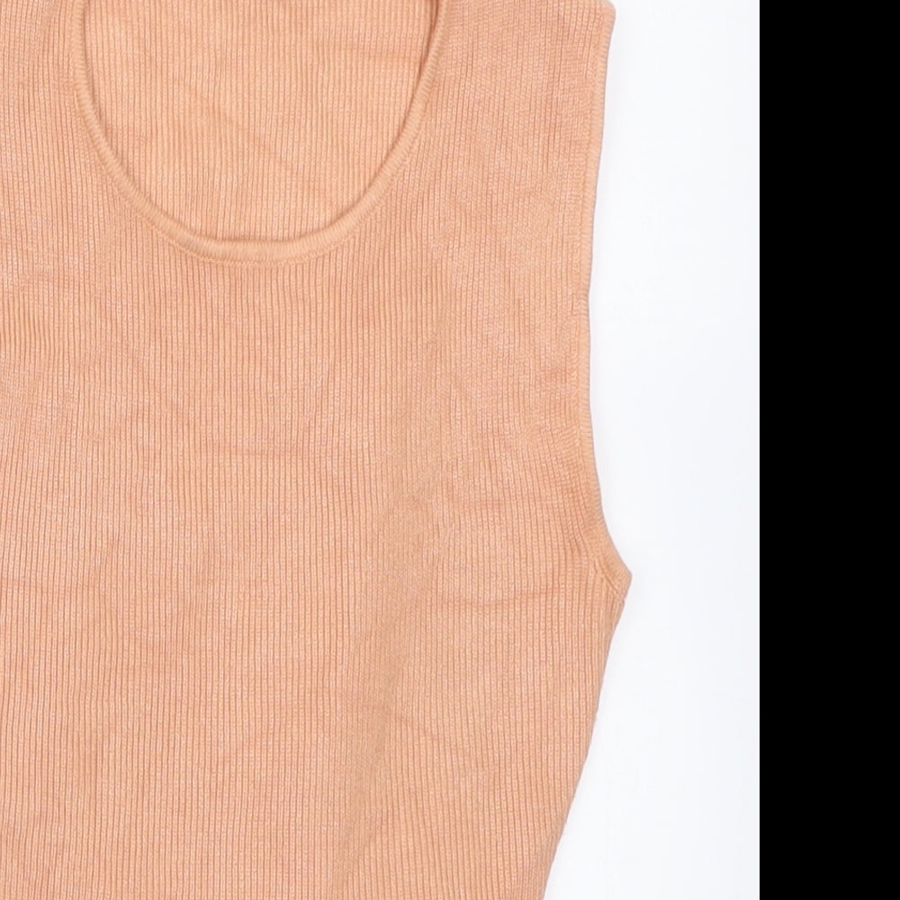 Zara Womens Orange  Viscose Cropped Tank Size S Crew Neck