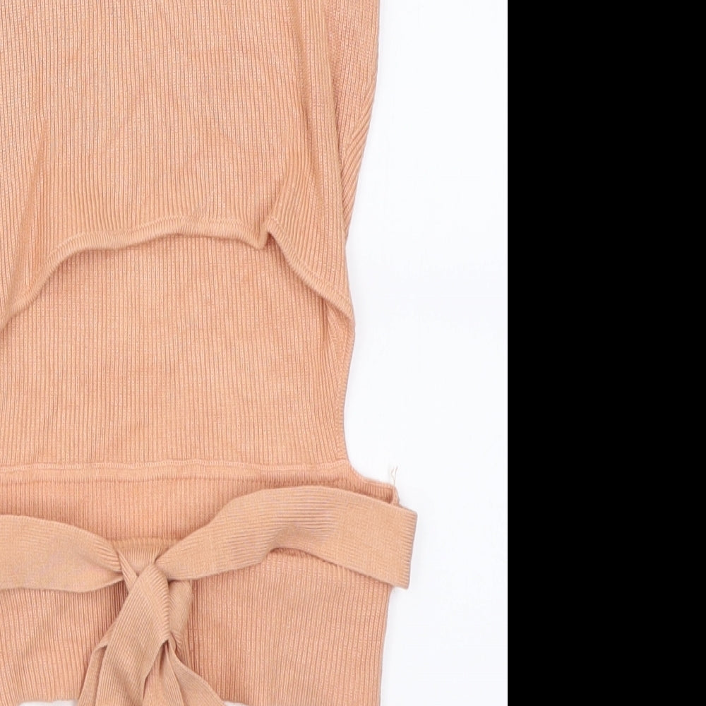 Zara Womens Orange  Viscose Cropped Tank Size S Crew Neck