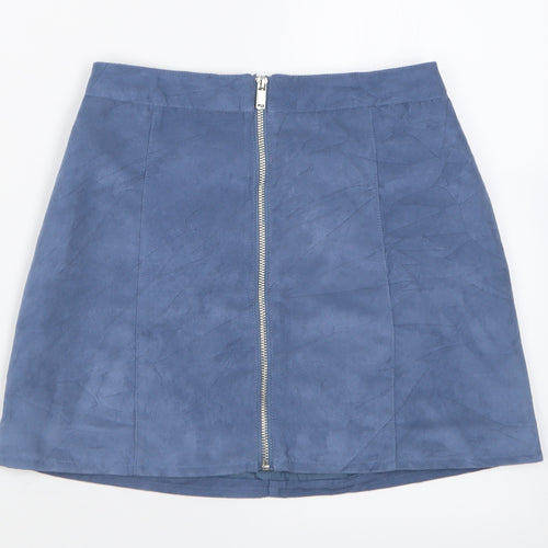 H&M Womens Blue  Polyester A-Line Skirt Size 8   Zip