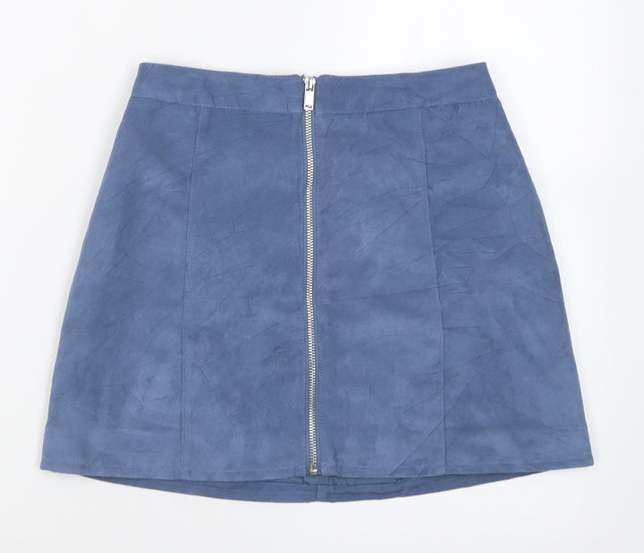H&M Womens Blue Polyester A-Line Skirt Size 8 Zip