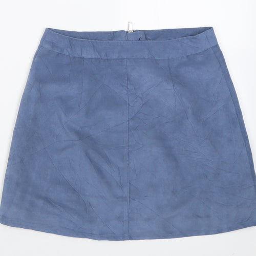 H&M Womens Blue  Polyester A-Line Skirt Size 8   Zip