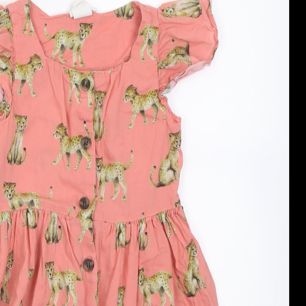 H&M Girls Pink Geometric Cotton A-Line  Size 2-3 Years  Square Neck Pullover