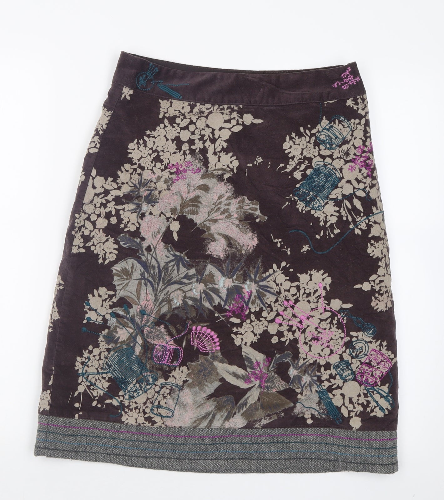 White Stuff Womens Multicoloured Geometric Cotton A-Line Skirt Size 8   Zip