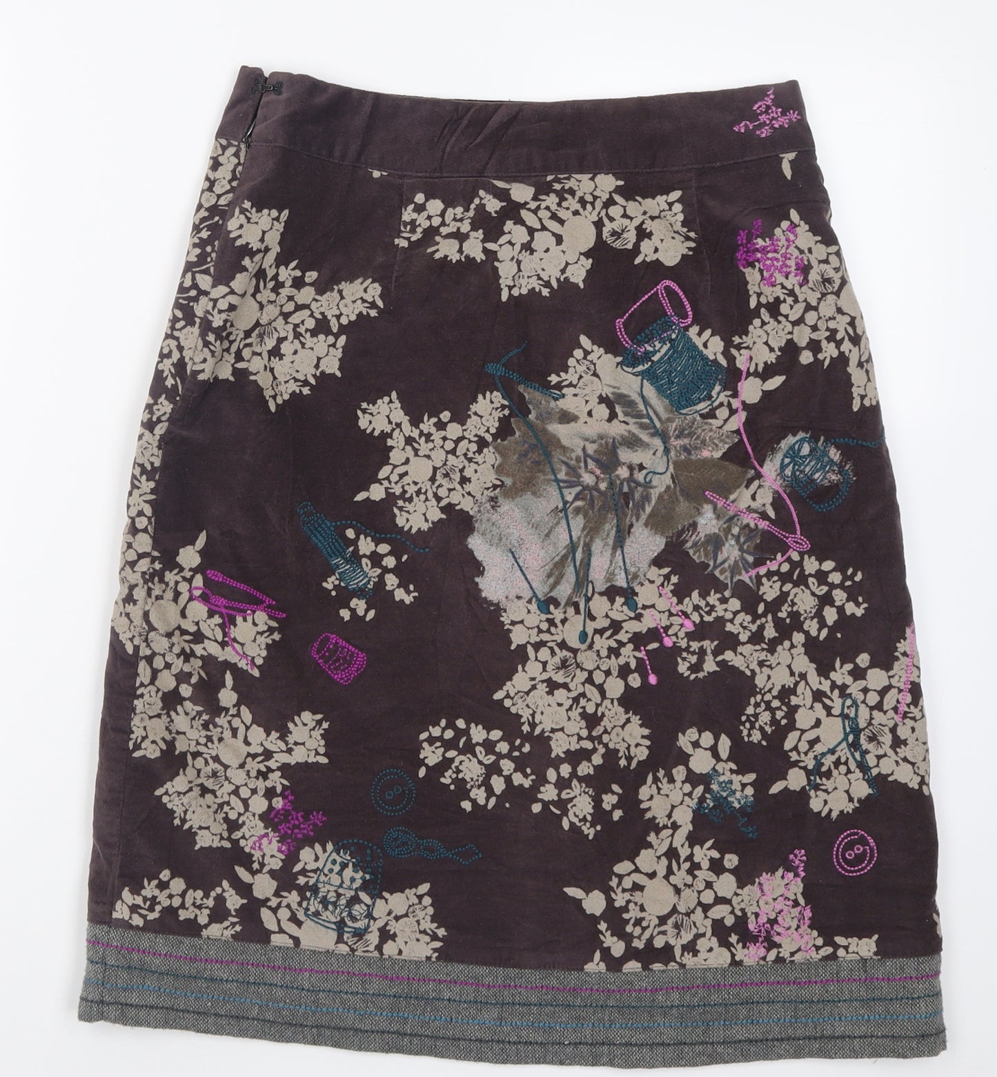 White Stuff Womens Multicoloured Geometric Cotton A-Line Skirt Size 8   Zip