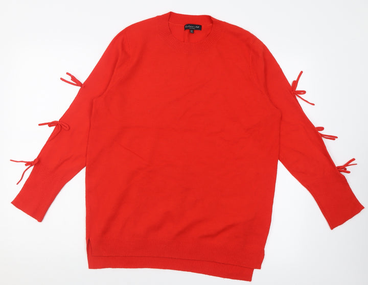 F&F Womens Red Crew Neck Viscose Pullover Jumper Size 12