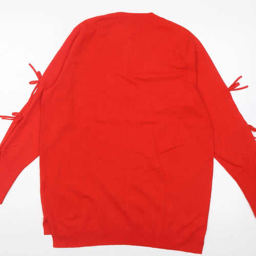 F&F Womens Red Crew Neck  Viscose Pullover Jumper Size 12
