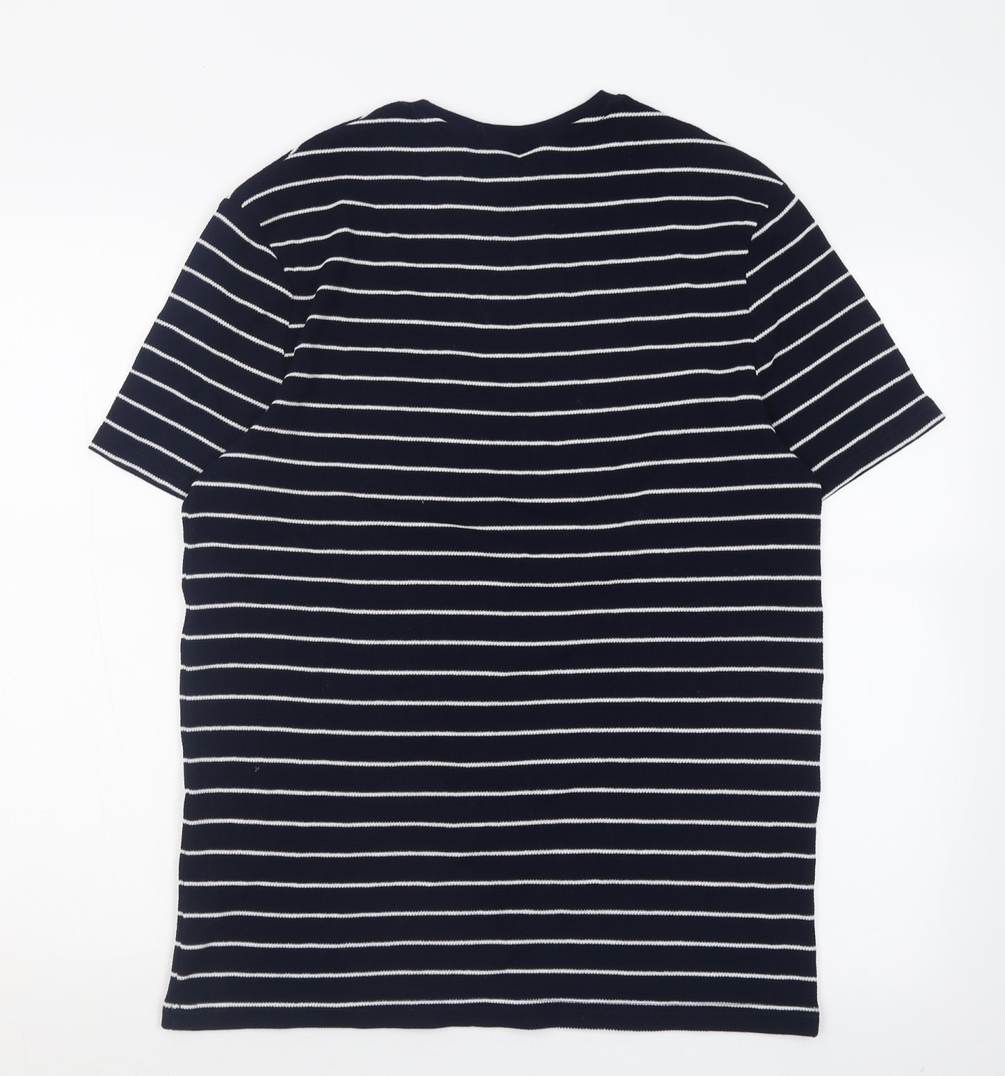 Marks and Spencer Mens Blue Striped Cotton  T-Shirt Size M Crew Neck