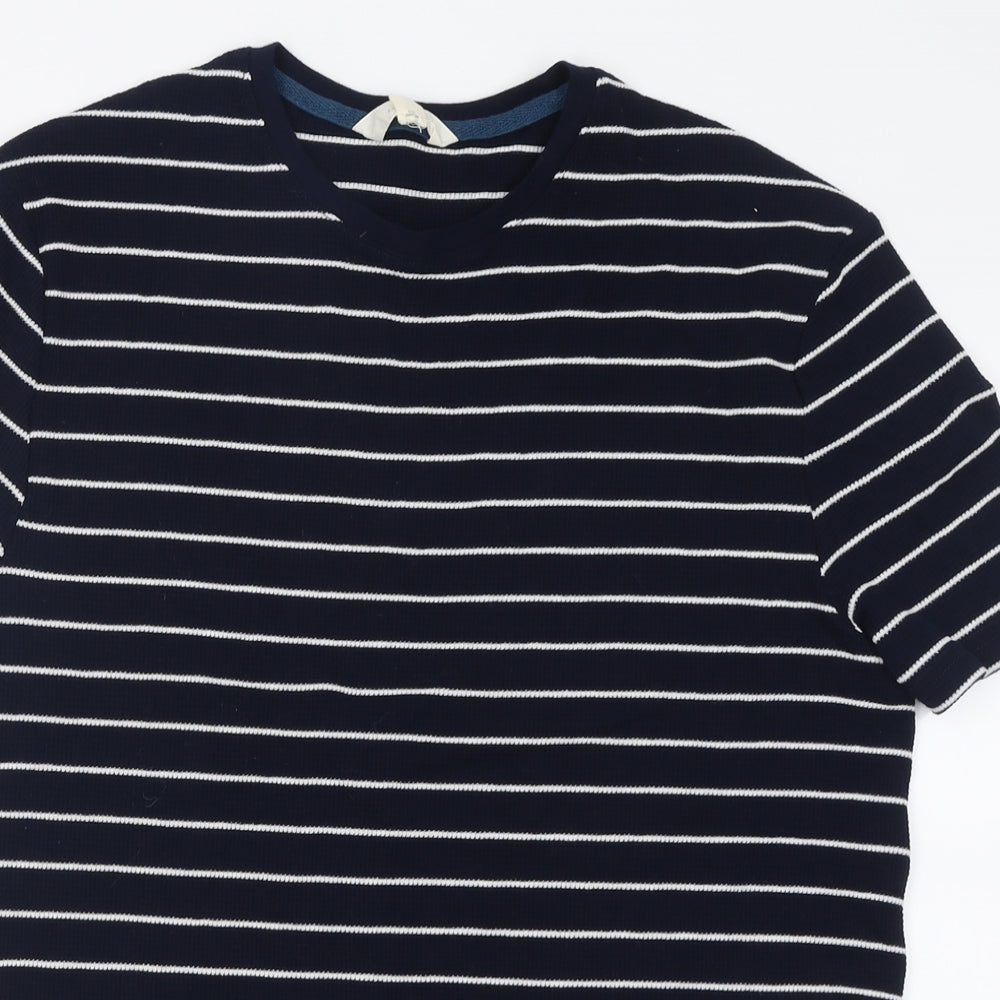 Marks and Spencer Mens Blue Striped Cotton  T-Shirt Size M Crew Neck