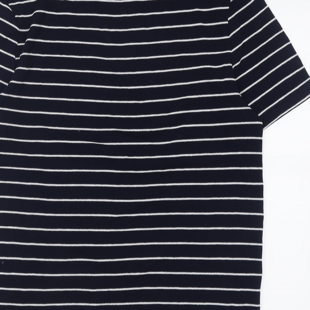 Marks and Spencer Mens Blue Striped Cotton  T-Shirt Size M Crew Neck