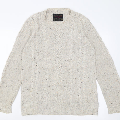 Red Herring Mens Beige Crew Neck Geometric Acrylic Pullover Jumper Size S