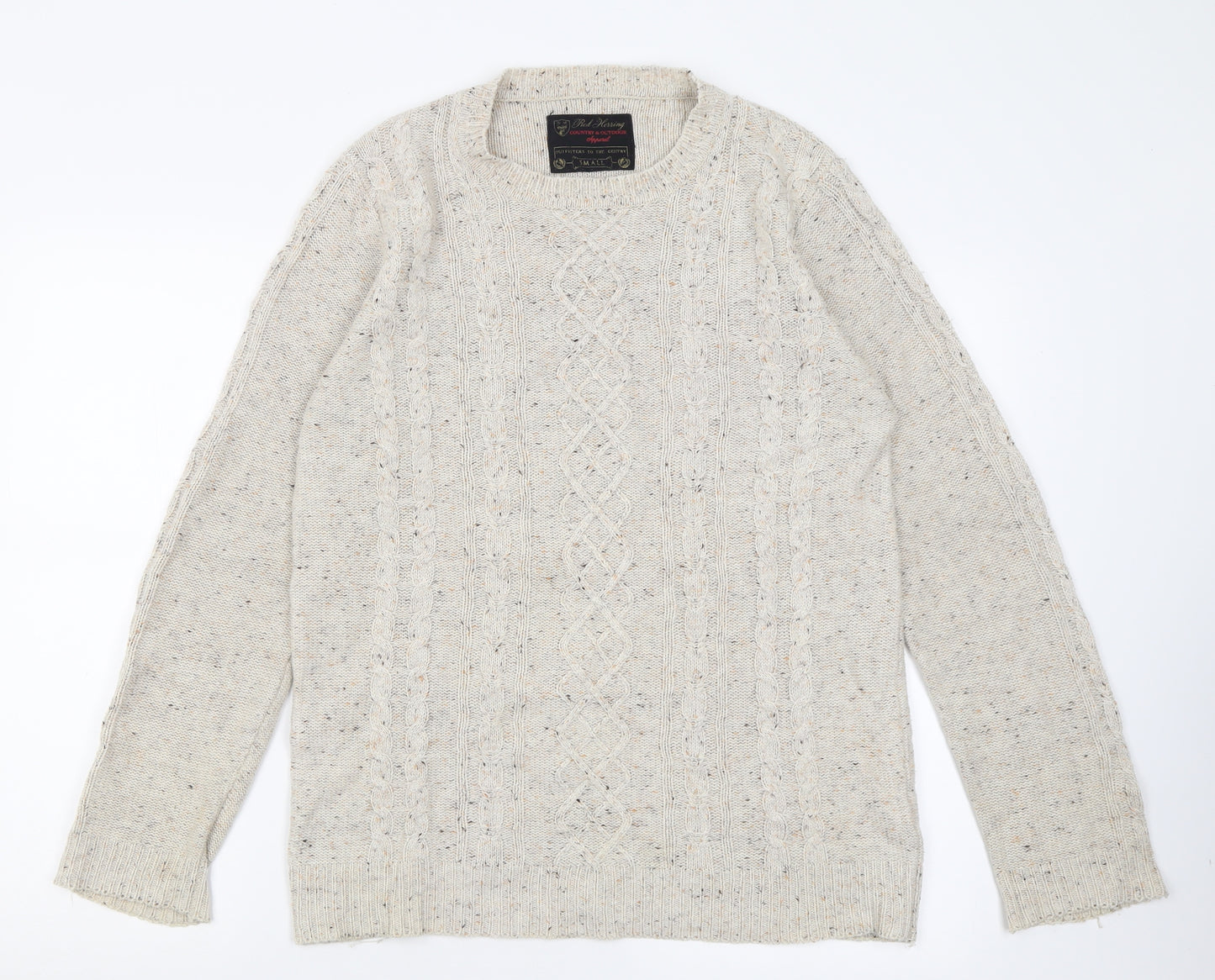 Red Herring Mens Beige Crew Neck Geometric Acrylic Pullover Jumper Size S