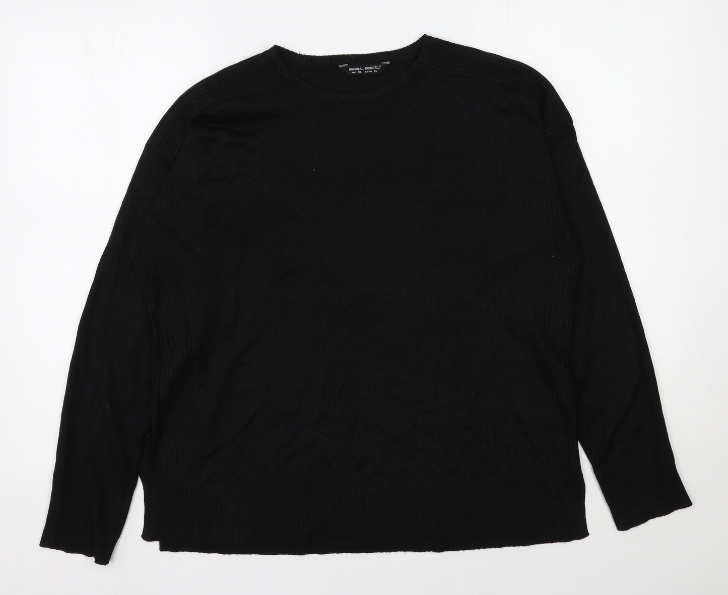 Select Womens Black Round Neck  Acrylic Pullover Jumper Size XL