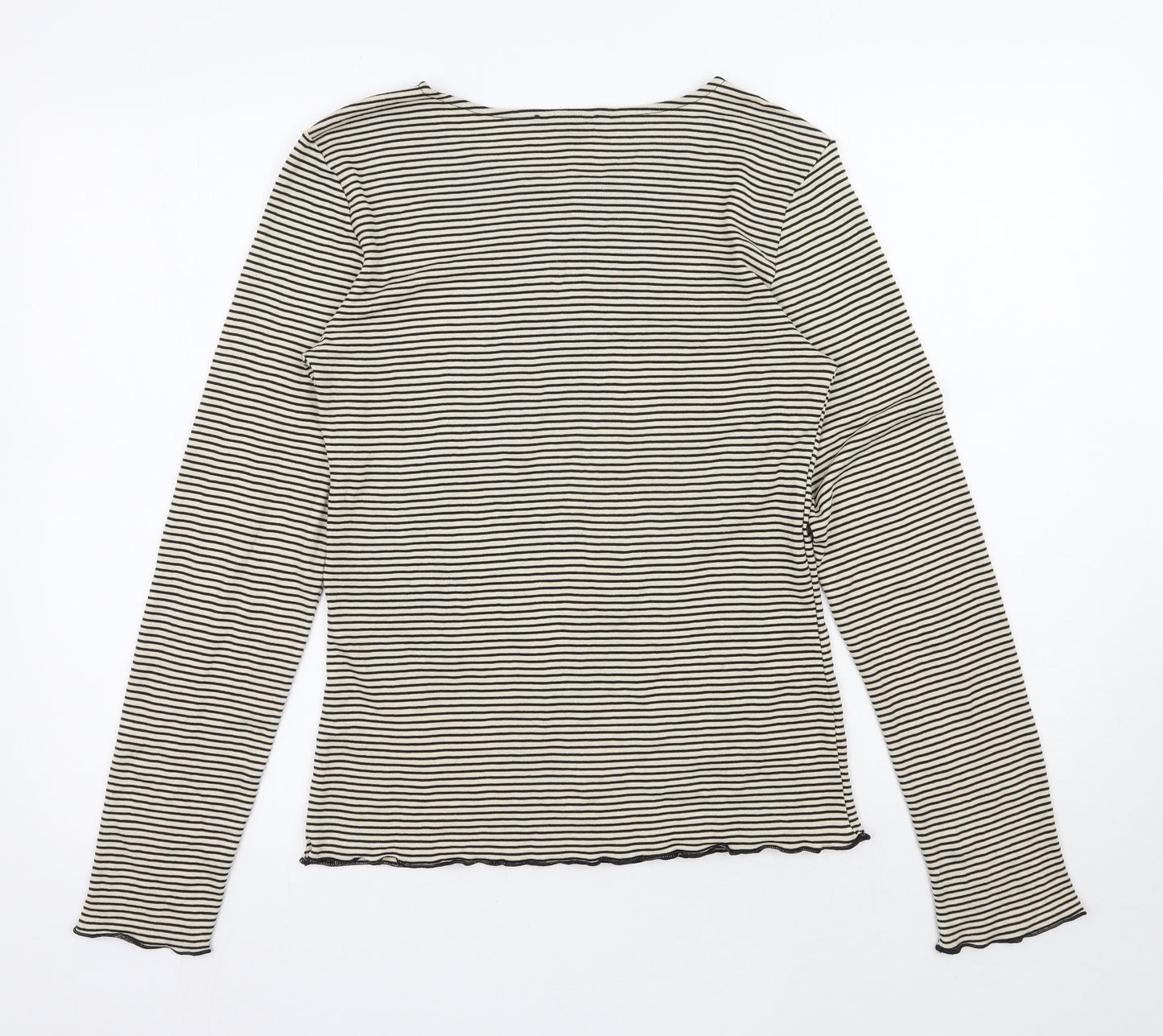Zara Womens Beige Striped Polyester Basic Blouse Size L Round Neck
