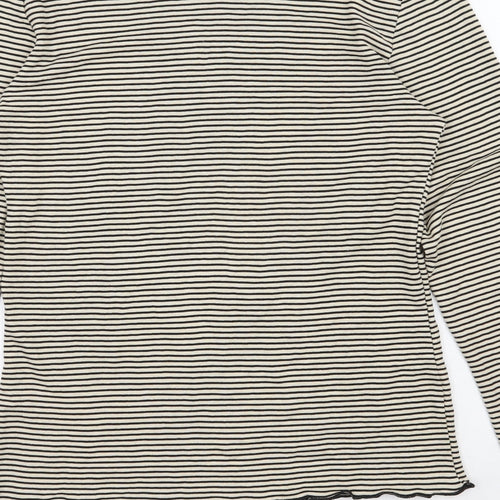 Zara Womens Beige Striped Polyester Basic Blouse Size L Round Neck