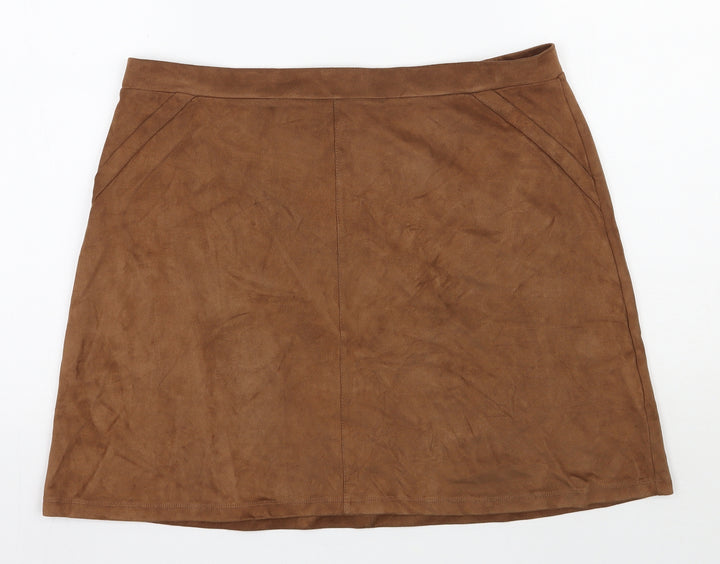 Yns Tekstil Womens Brown Polyester A-Line Skirt Size 32 in Zip