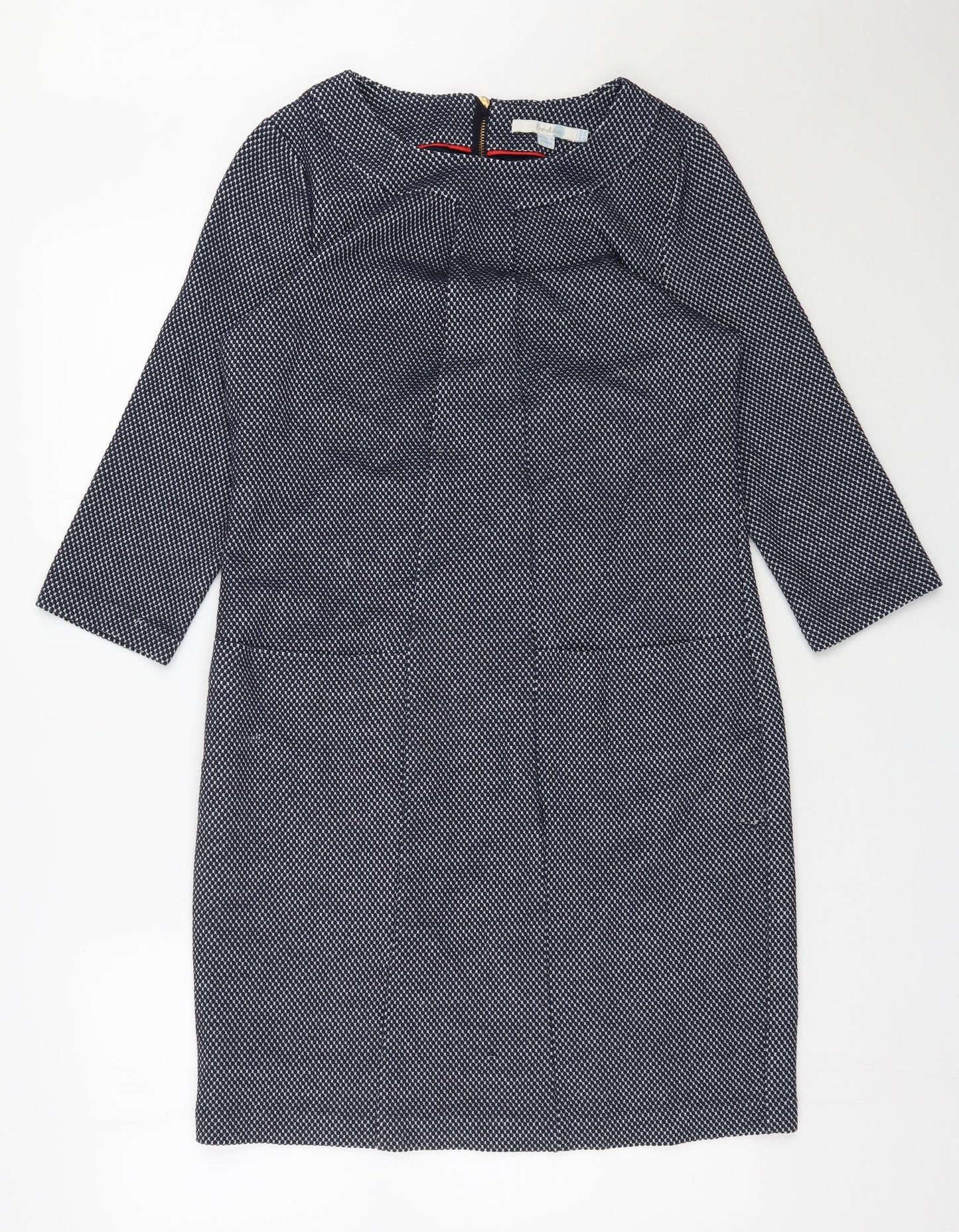 Boden Womens Blue Geometric Cotton Shift  Size 12  Round Neck Zip