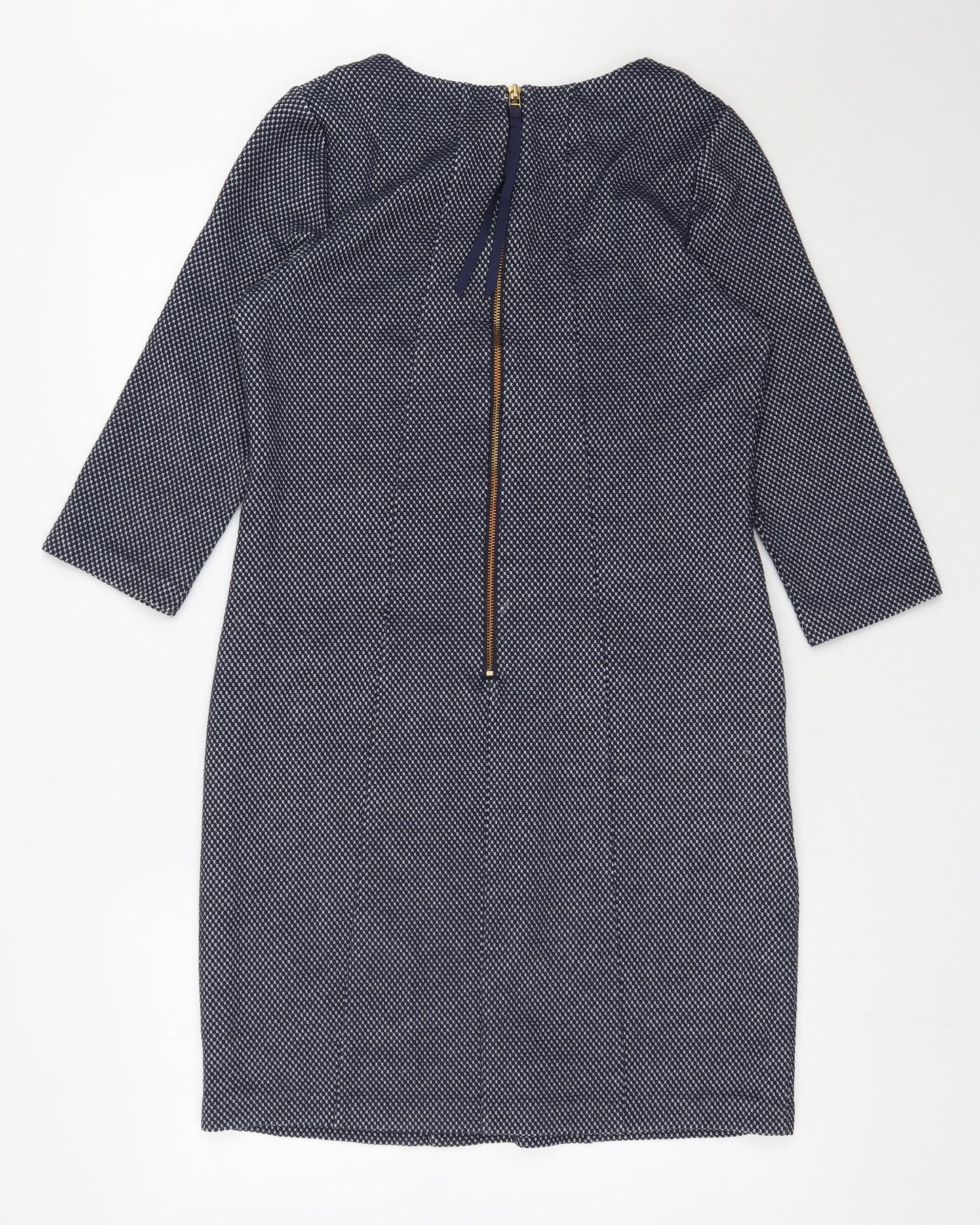 Boden Womens Blue Geometric Cotton Shift  Size 12  Round Neck Zip