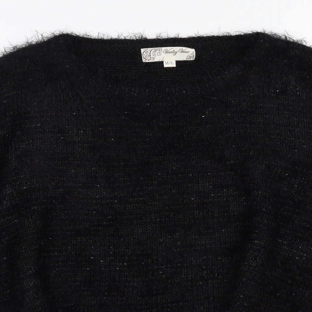 Vouley Vous Womens Black Round Neck  Acrylic Pullover Jumper Size M