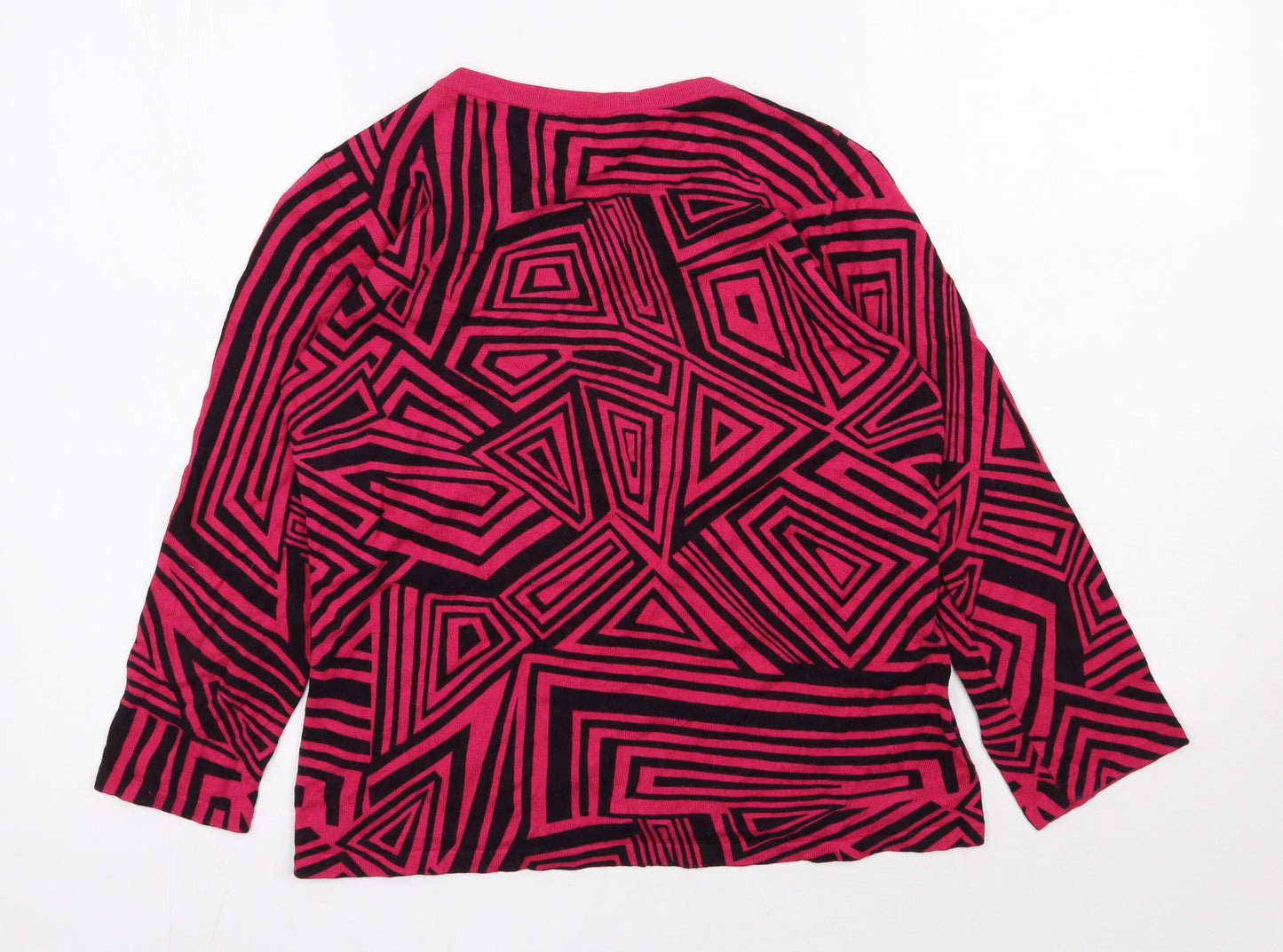 CC Womens Pink Scoop Neck Geometric Cotton Cardigan Jumper Size M