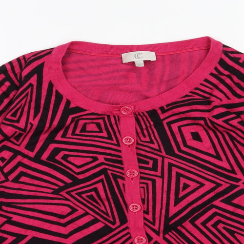 CC Womens Pink Scoop Neck Geometric Cotton Cardigan Jumper Size M
