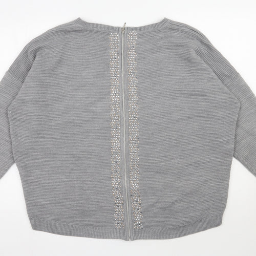 Anthology Womens Grey Scoop Neck  Acrylic Pullover Jumper Size 20