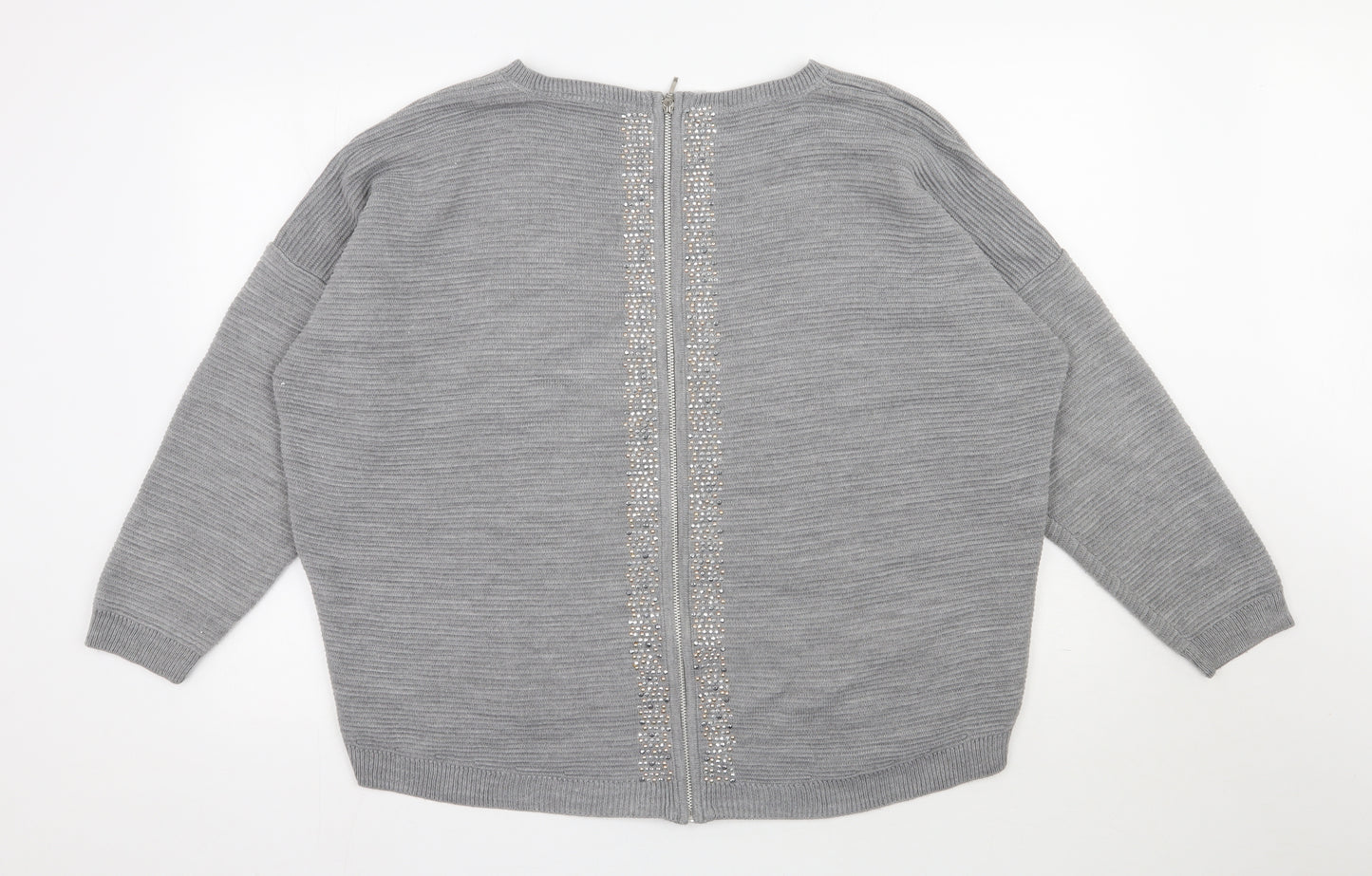 Anthology Womens Grey Scoop Neck  Acrylic Pullover Jumper Size 20