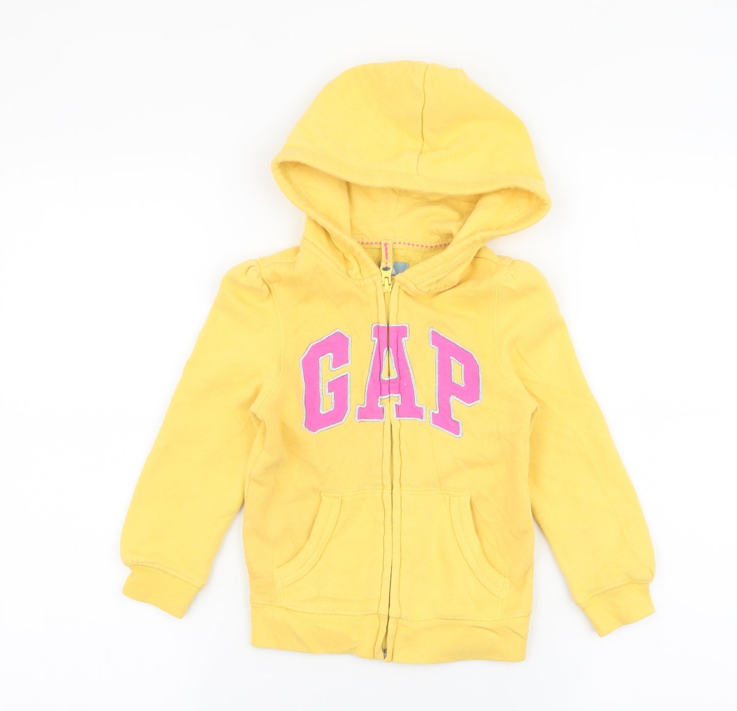 Gap Girls Yellow  Cotton Full Zip Hoodie Size 4 Years  Zip