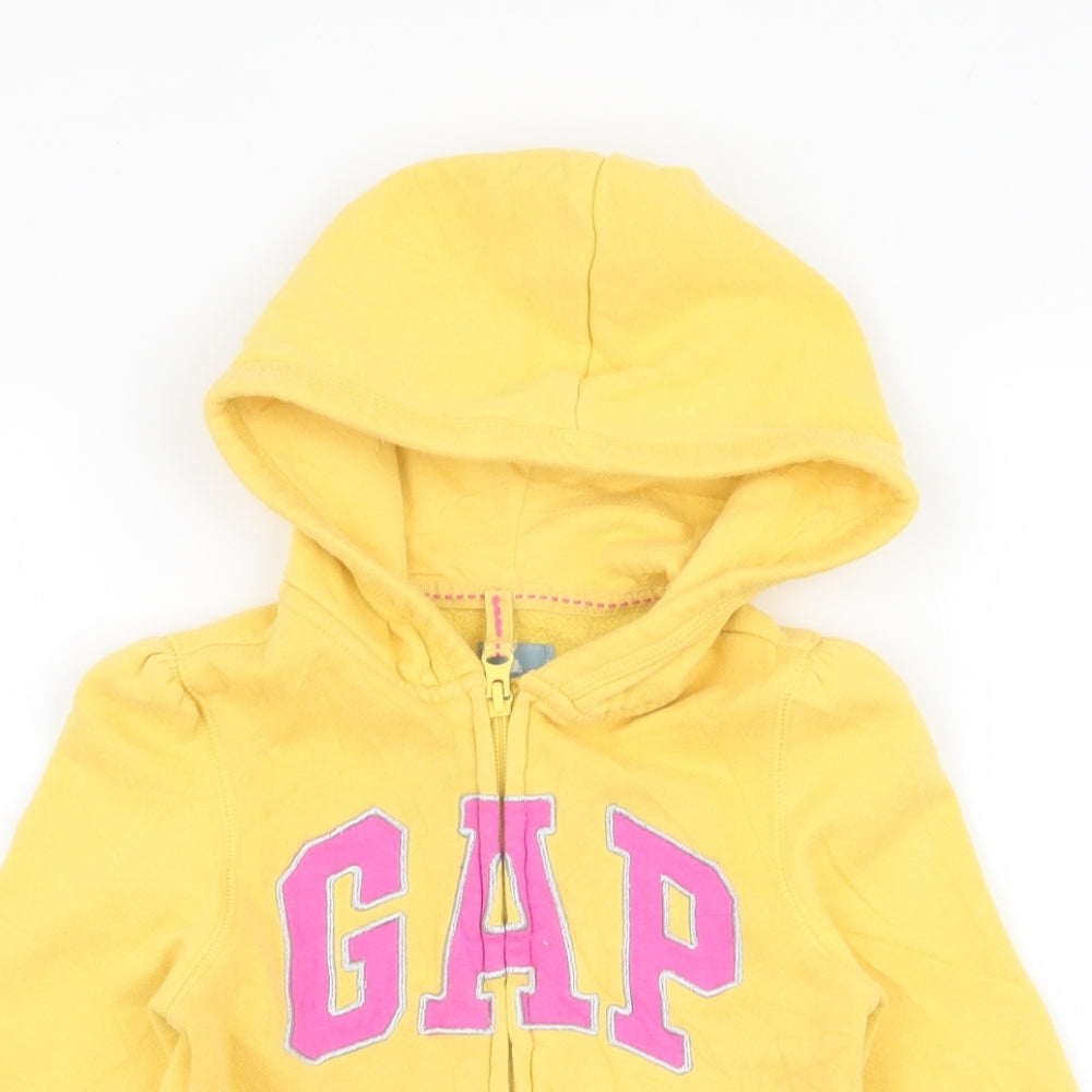 Gap Girls Yellow  Cotton Full Zip Hoodie Size 4 Years  Zip