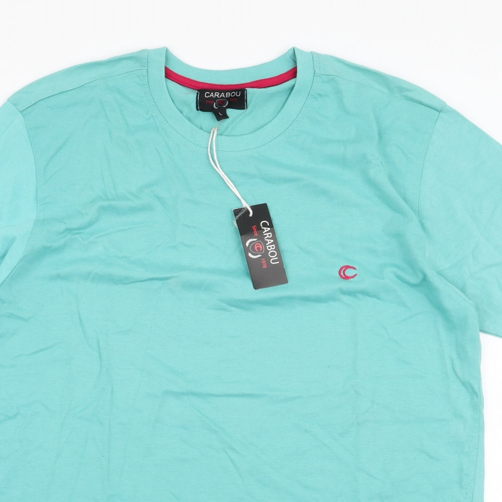 Carabou Mens Blue  Cotton  T-Shirt Size L Round Neck