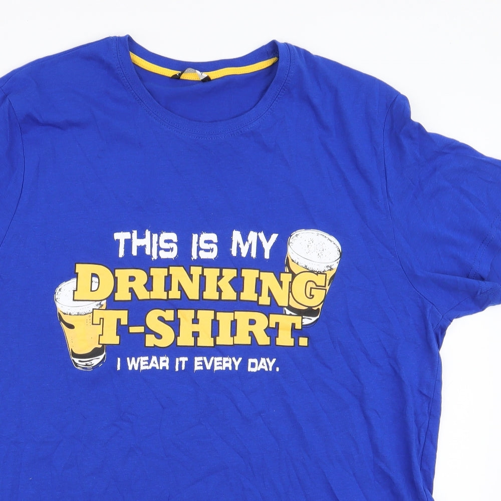 Pep & Co Mens Blue  Cotton  T-Shirt Size XL Round Neck  - Beer