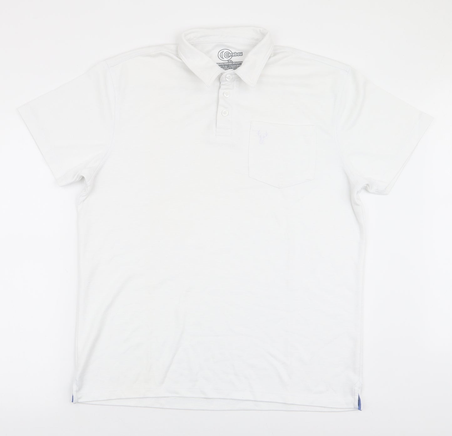 Carabou Mens White  Polyester  Polo Size XL Collared Button
