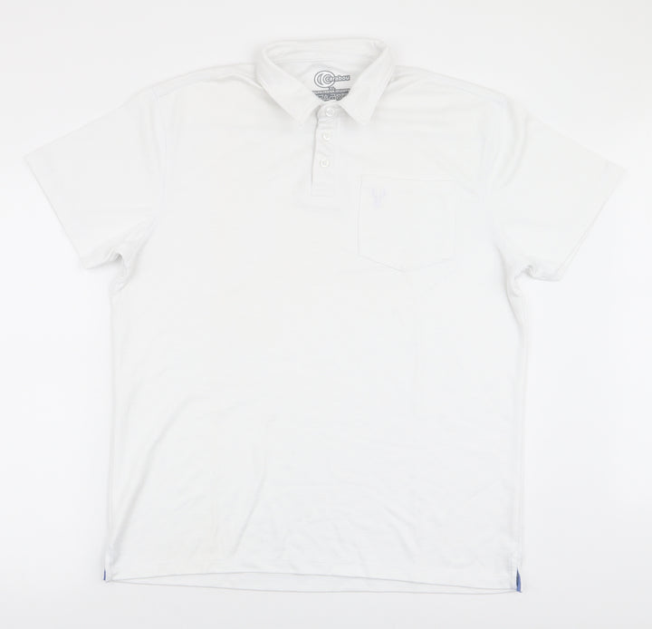 Carabou Mens White  Polyester  Polo Size XL Collared Button