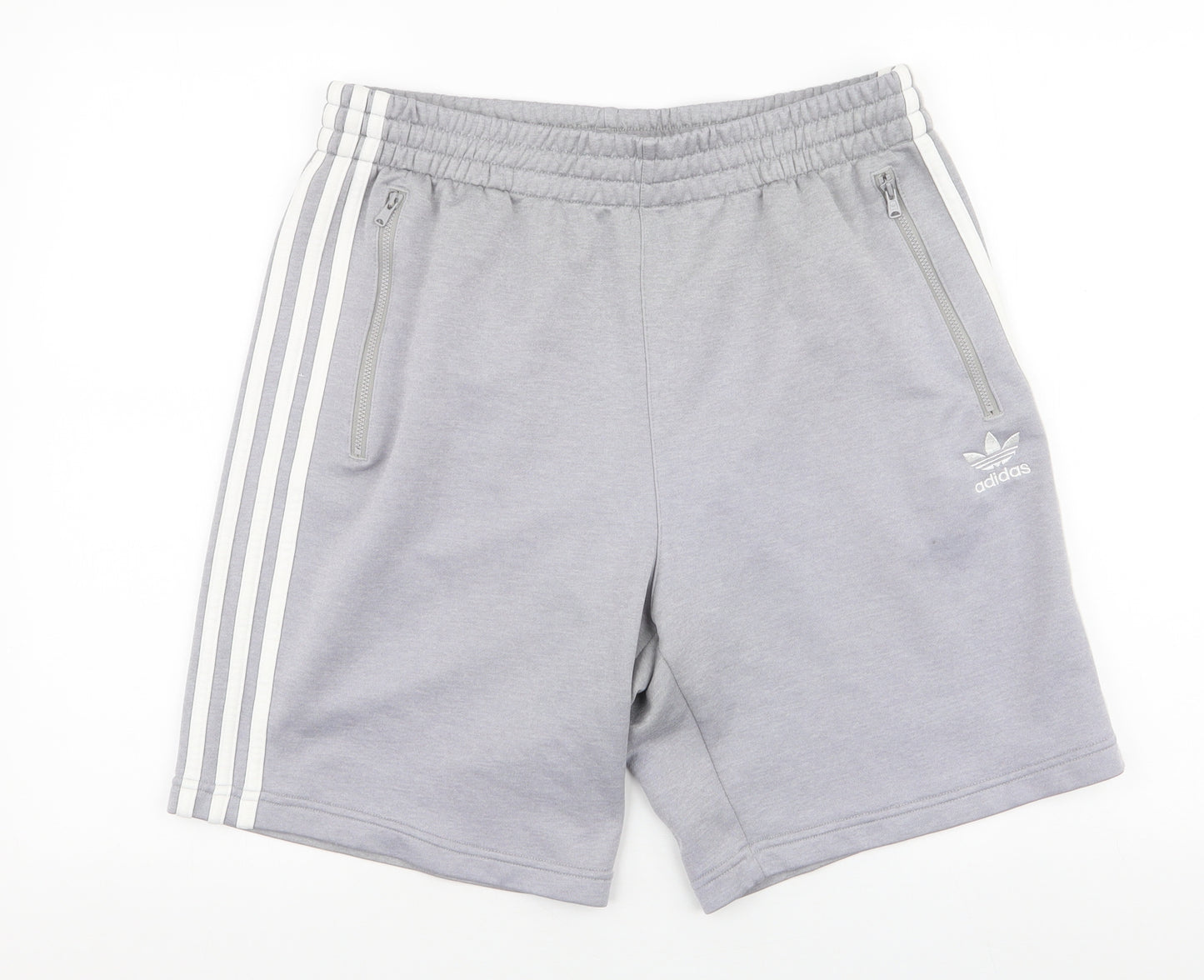 adidas Mens Grey Striped Polyester Sweat Shorts Size L L7 in Regular Drawstring