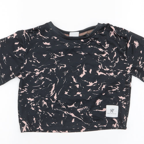 Holyfield Girls Black  Polyester Cropped T-Shirt Size XS Round Neck Pullover - Activewear top